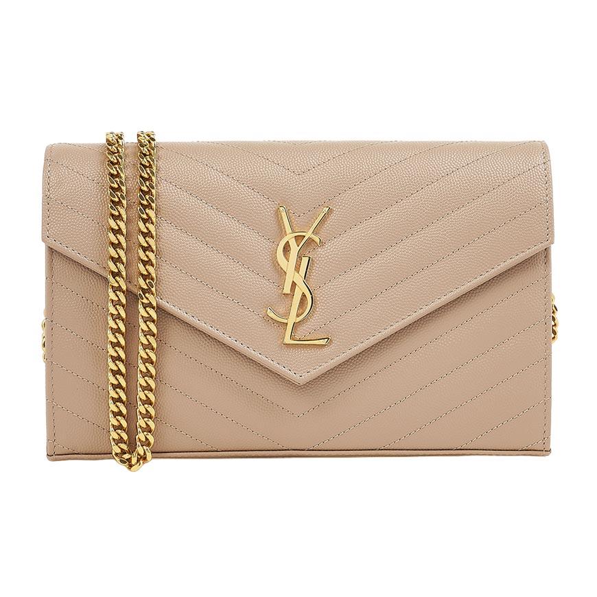 Saint Laurent Women Monogram Chain Wallet Shoulder Bag Black Leather