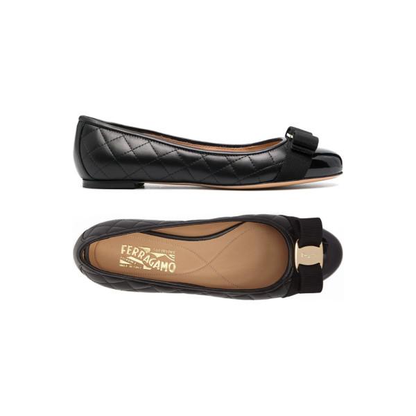 Ferragamo Quilted Varinaq Black Ballet Flats 0672100
