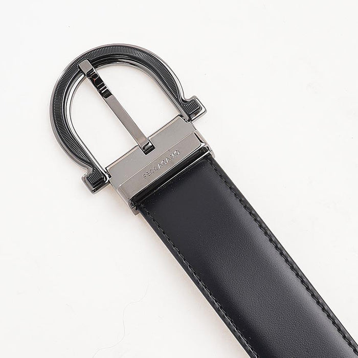 Ferragamo Men’s Reversible Gancini Leather Belt Black/Brown