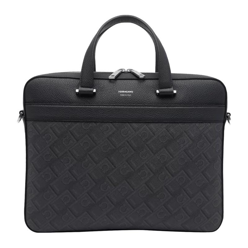Ferragamo Monogram Leather Business Tote Bag Black