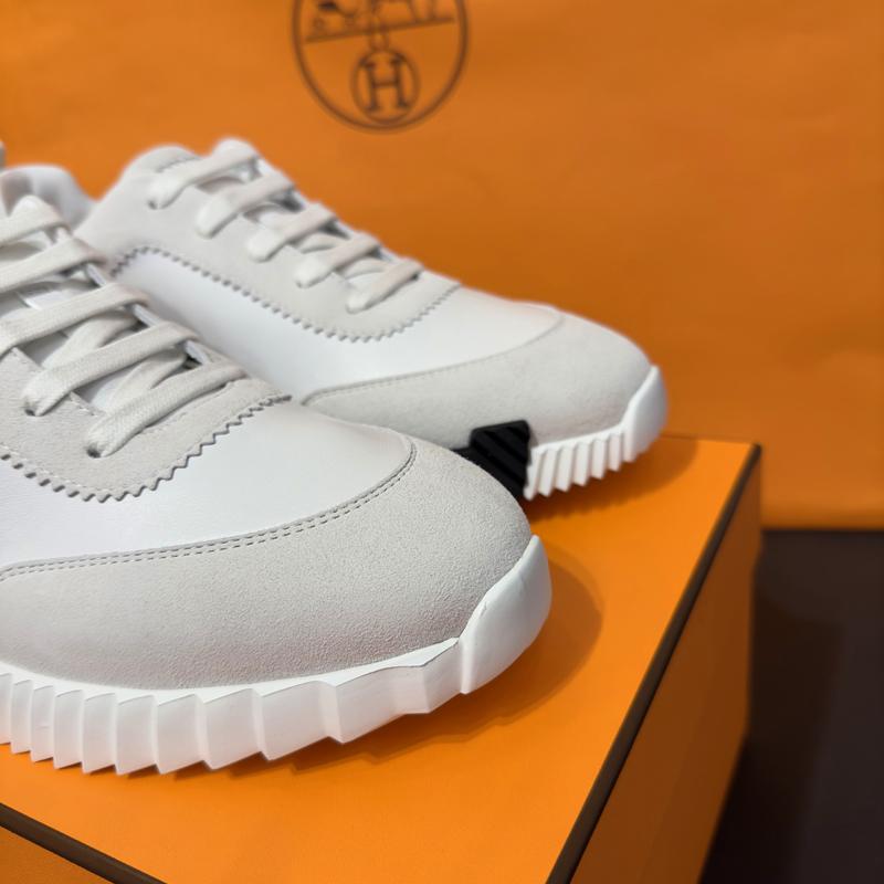 HERMES White Leather Two-Tone Brown Black H Logo Low-Top Sneakers