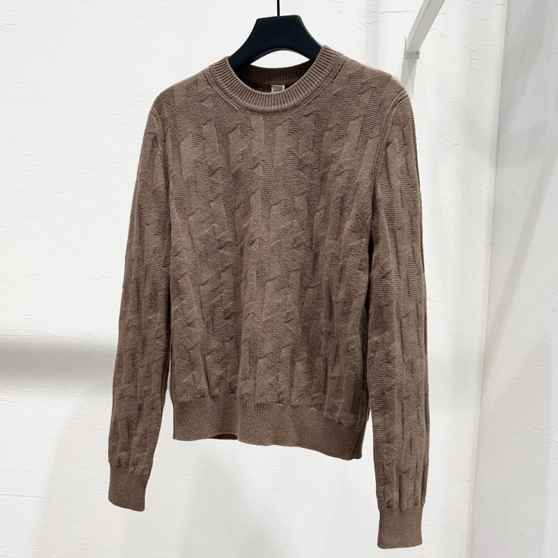 HERMES H Logo Long Sleeve Wool Crewneck Sweater Etoupe