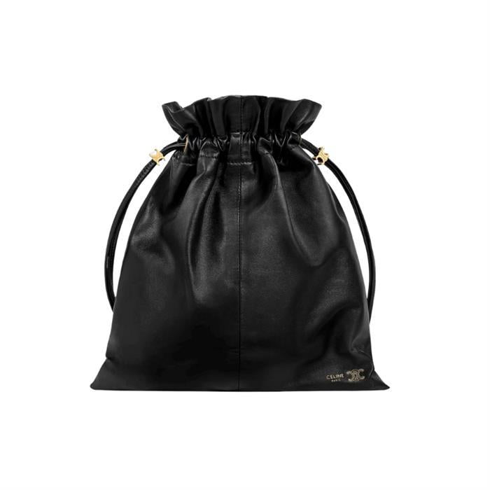 CELINE Small Crystal Pouch Lambskin Shoulder Bag Black
