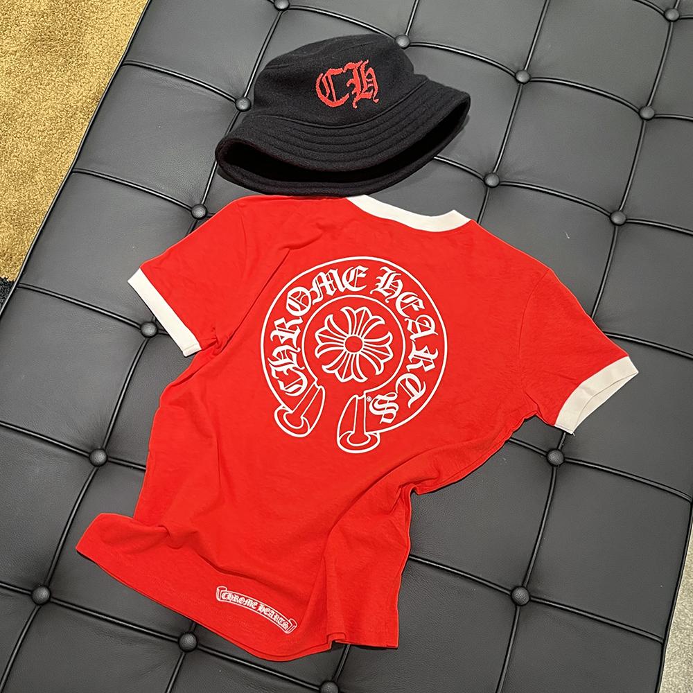 Chrome Hearts Red White Horseshoe Roller Skates Ringer Short Sleeve T-Shirt