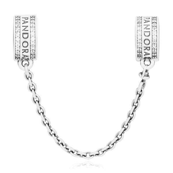 PANDORA Silver Logo Safety Chain Clip Charm Bracelet Accessory 792057 CZ