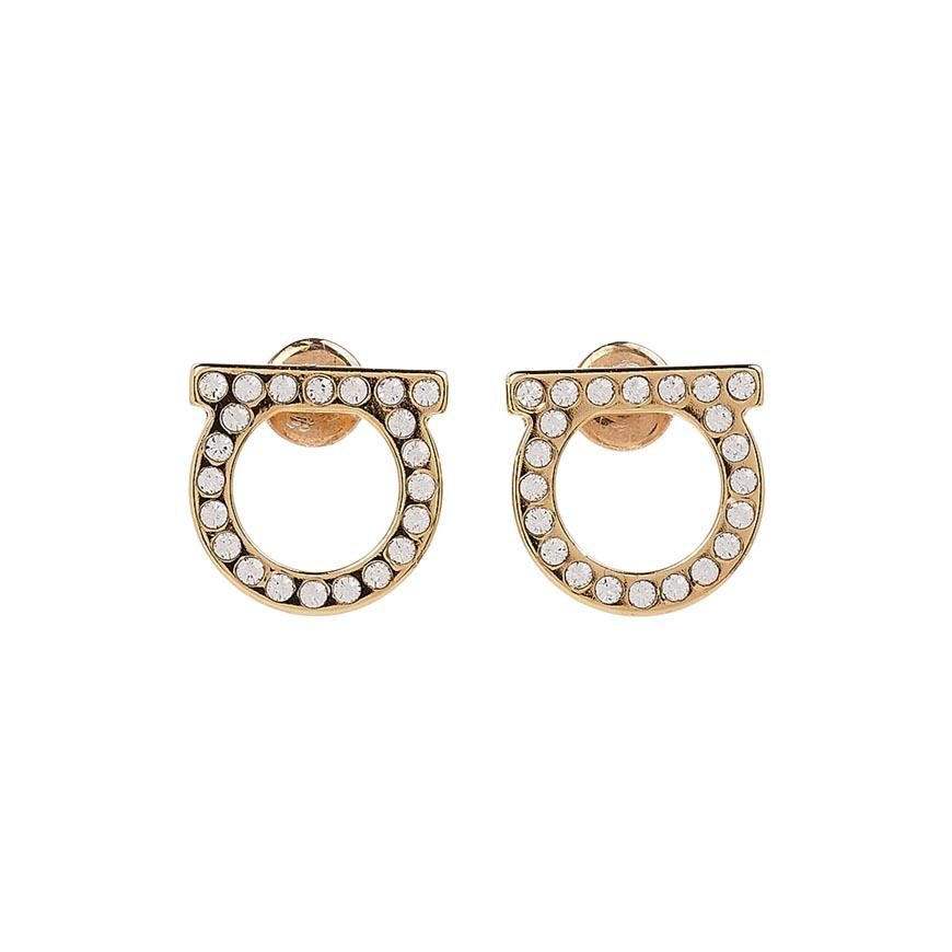 Ferragamo Gancini Crystal Earrings Gold-Tone Women’s Jewelry