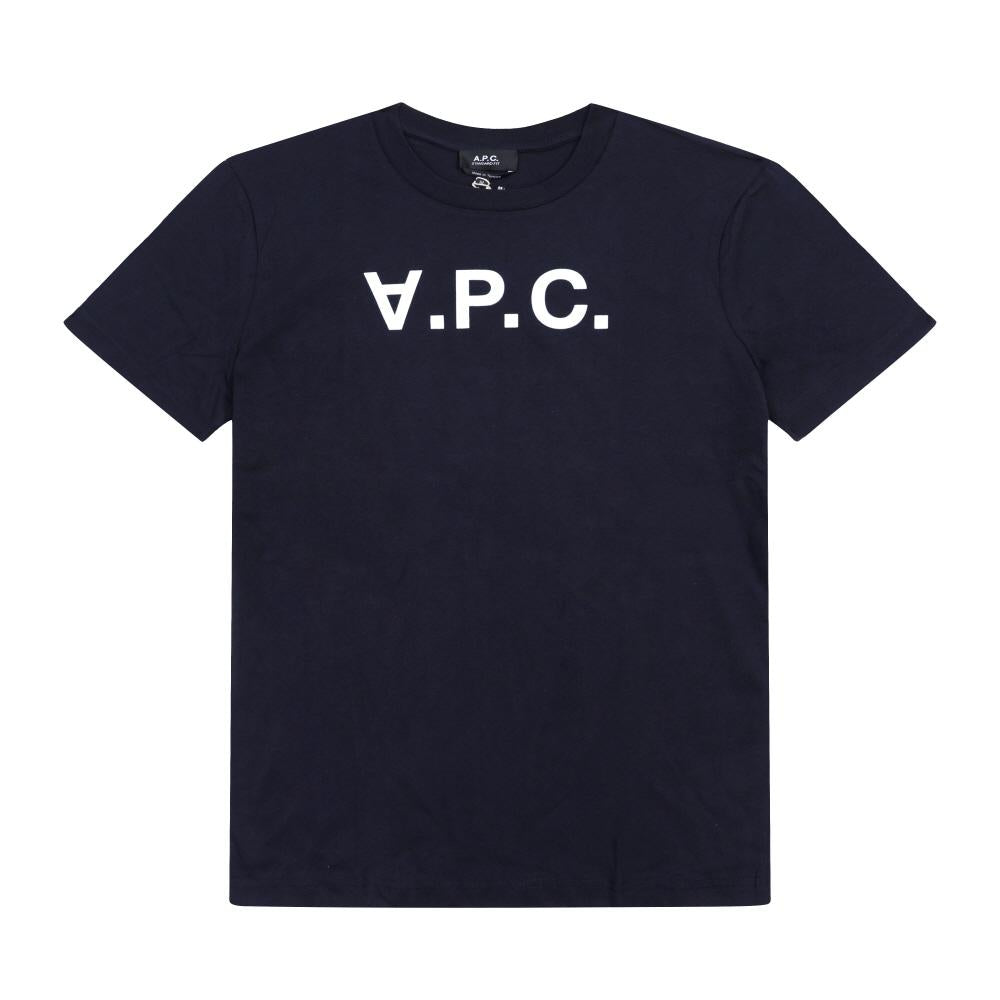 A.P.C. Dark Navy/Ecru Velvet Logo Standard Unisex T-Shirt