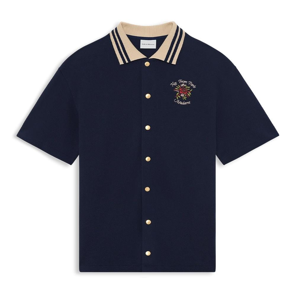 DROLE DE MONSIEUR Slogan Rose Graphic Navy Short Sleeve T-Shirt JSH247 CO264 NY