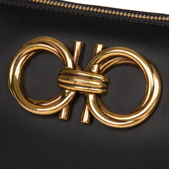 Ferragamo Trapezio Gancini Gold Logo Shoulder Bag Women