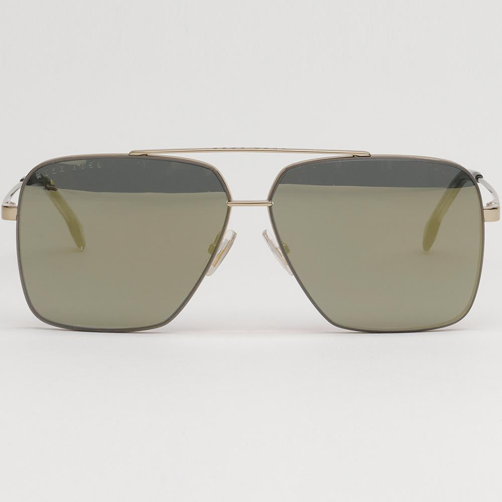 HUGO BOSS Gold Double Bridge Metal Pilot Sunglasses Mirror Lens BOSS1325S J5GUE