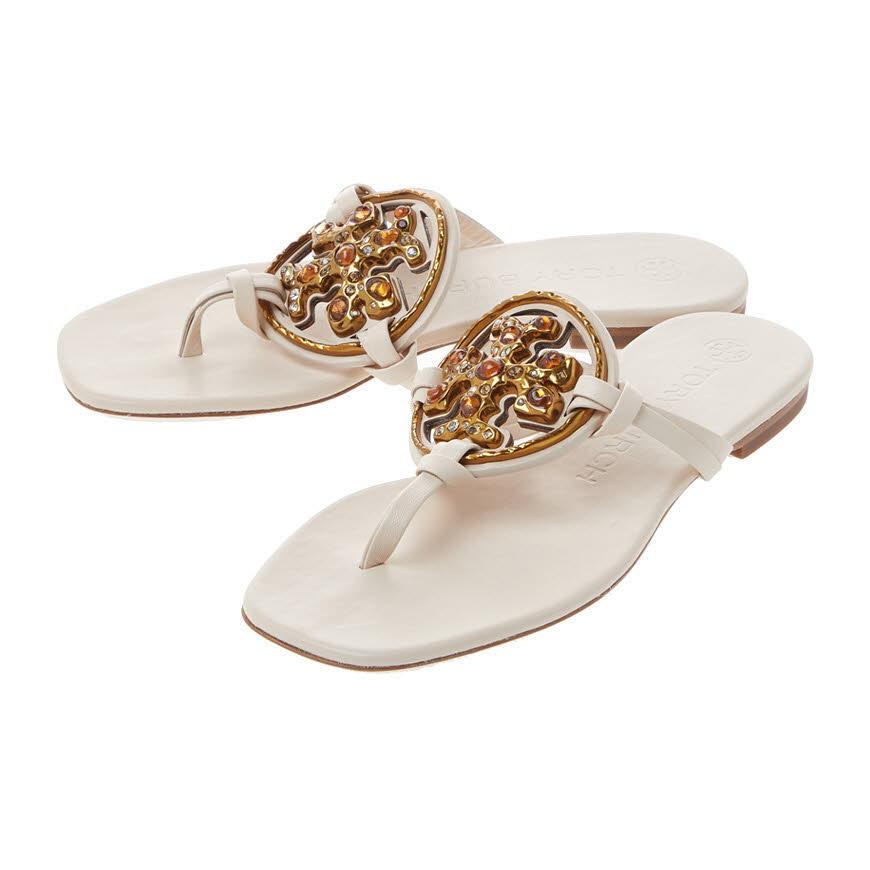 Tory Burch Jeweled Miller Sandals Women’s Tan Leather