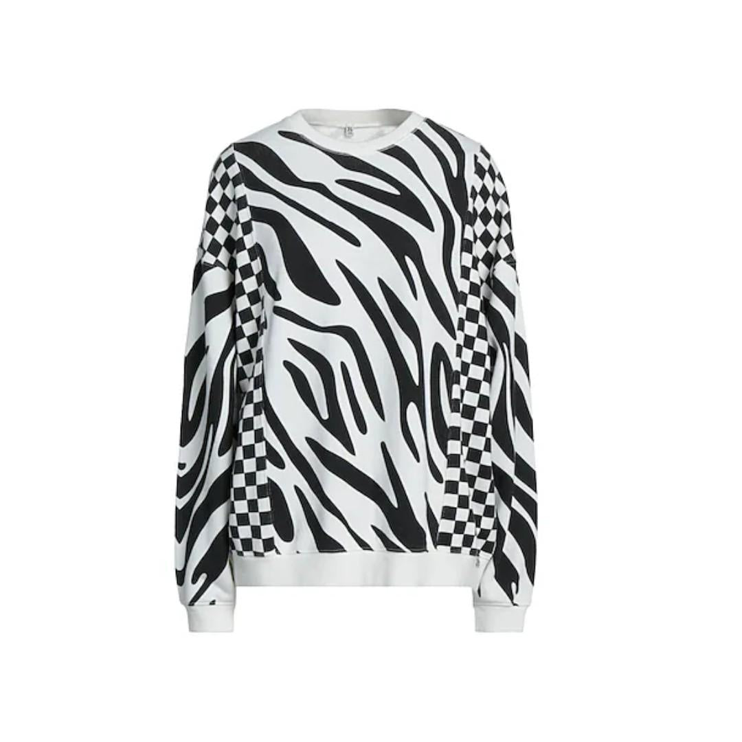 R13 White Oversized Cotton Check Pattern Sweatshirt R13 R13WK004