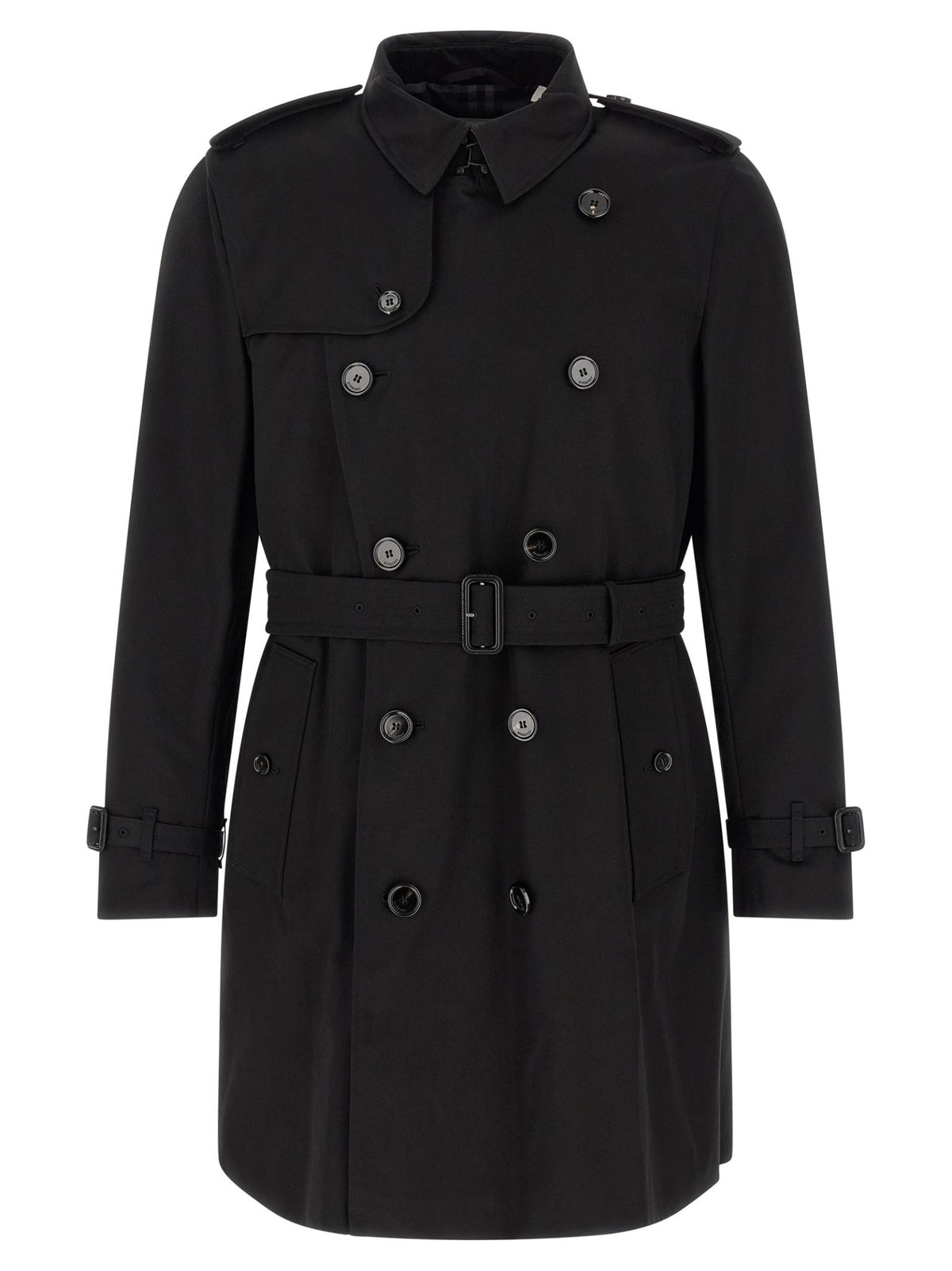 BURBERRY Black Cotton Gabardine Double-Breasted Trench Coat