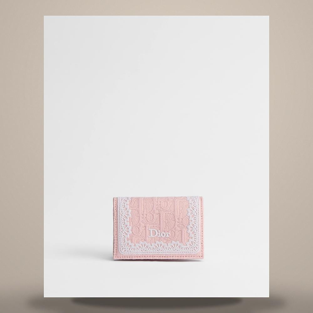 DIOR Dioramour Oblique Jacquard Pink White Lace Card Holder