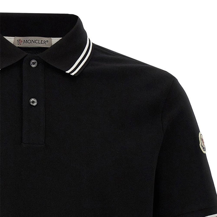 Moncler Logo Patch Black Polo Shirt for Men 8A000 07 89A16 999