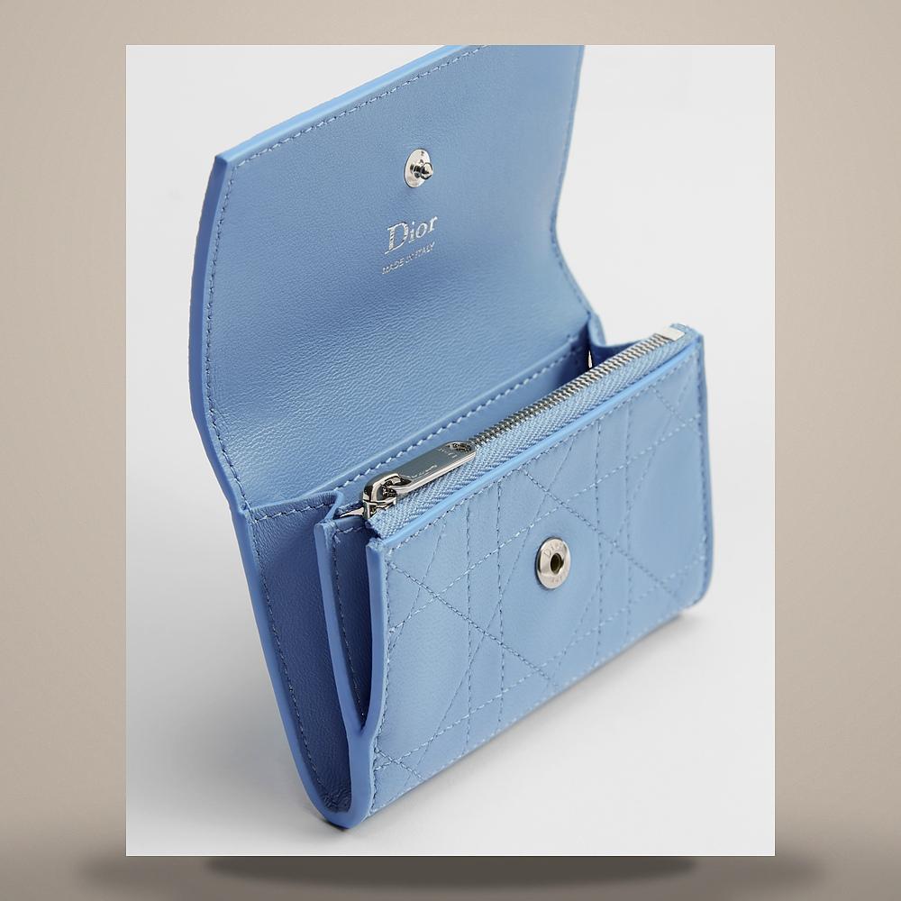 DIOR Trianon Glycine Blue Myosotis Cannage Lambskin Card Holder