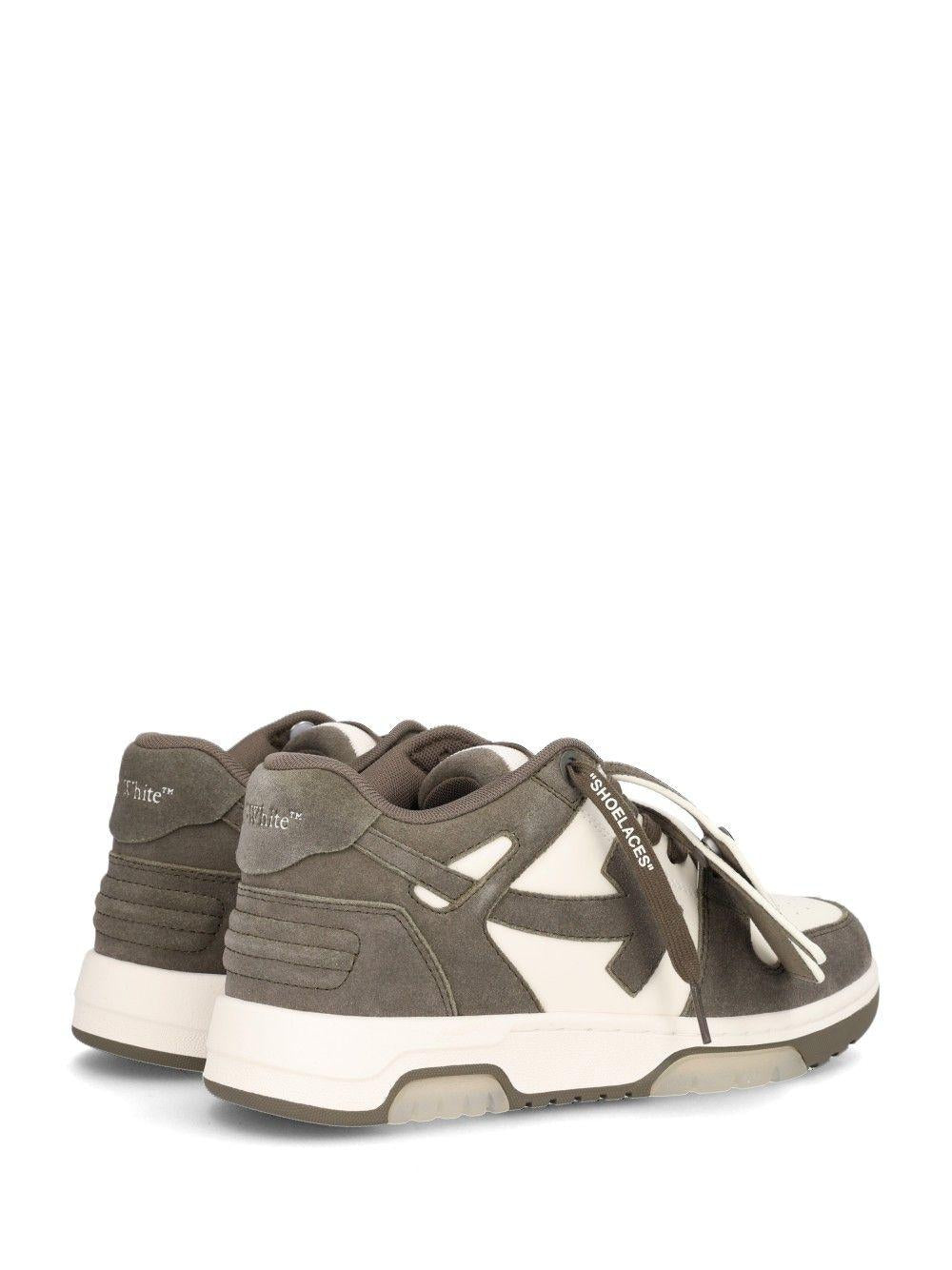OFF WHITE Cream Green Leather Low-Top Sneakers