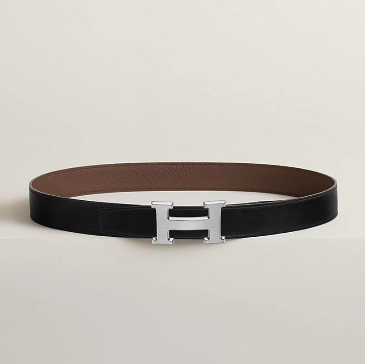 HERMES H Buckle Reversible Leather Belt 32mm Black/Chocolate Matte P H064544CB86