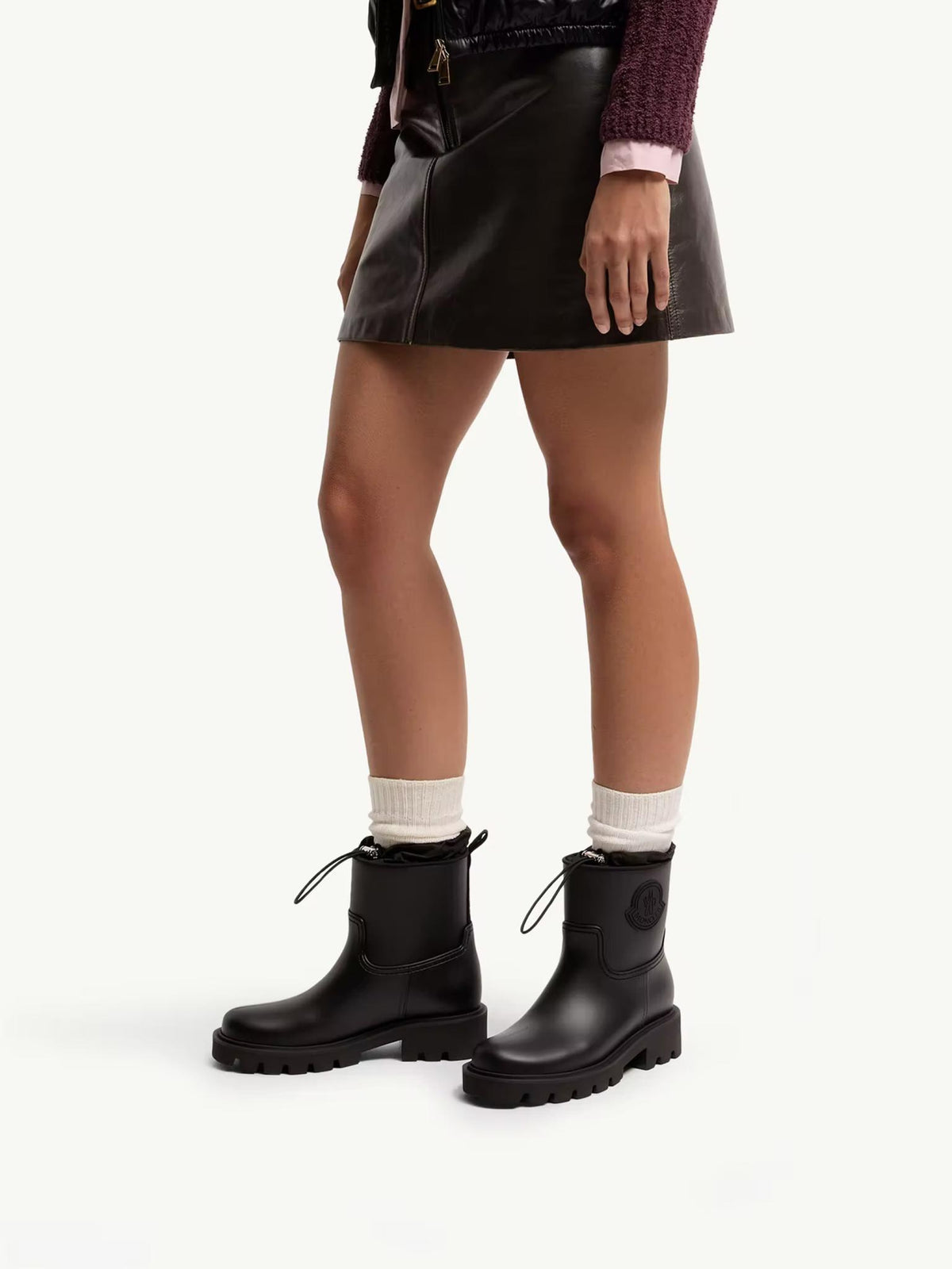 Moncler Black Leather Ankle Boots