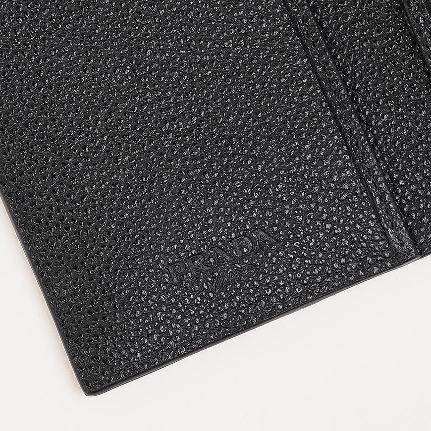 PRADA Vitello Leather Triangle Logo Card Holder Black