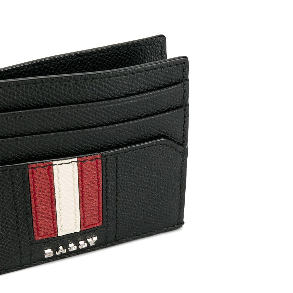 BALLY Talbyn Stripe Black Leather Card Holder