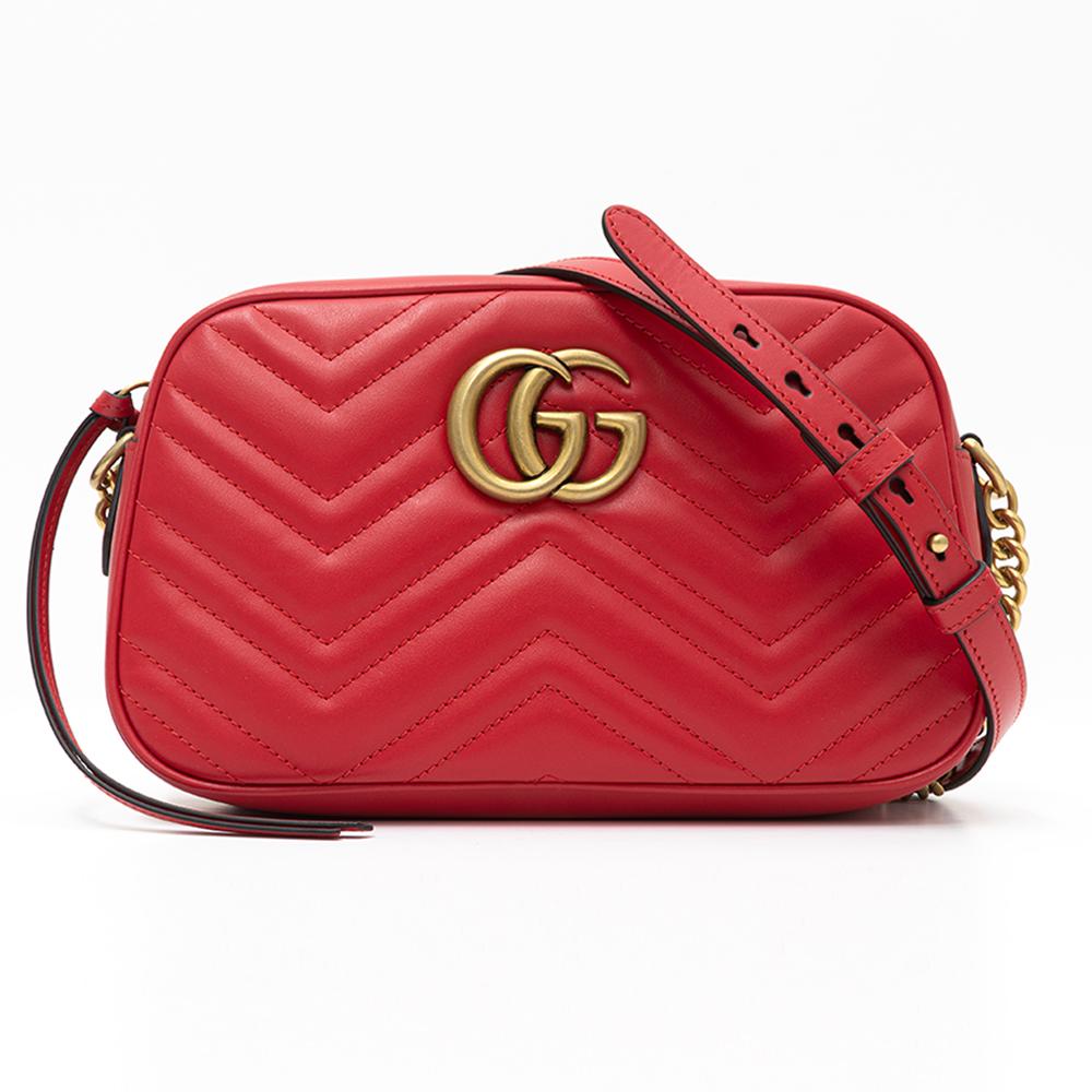 GUCCI Red Matelassé GG Logo Leather Shoulder Bag for Women