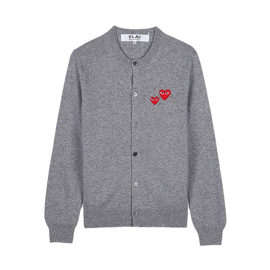 Comme des Garcons Unisex Double Heart Patch Cardigan AX N071 051 GREY