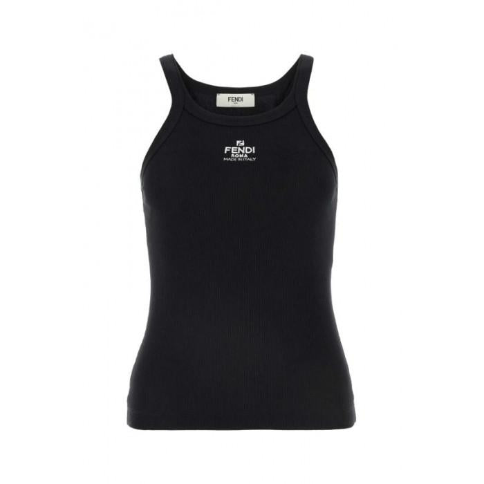 FENDI Logo Embroidered Cotton Top T-Shirt