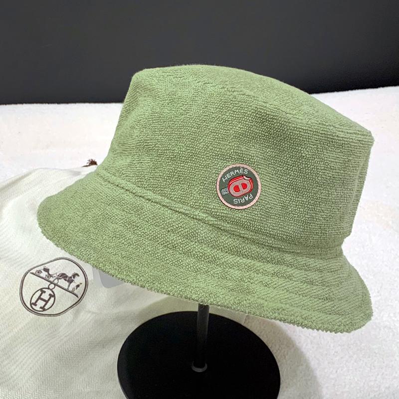 HERMES Woven Patch Plain Bucket Hat Khaki Green Unisex