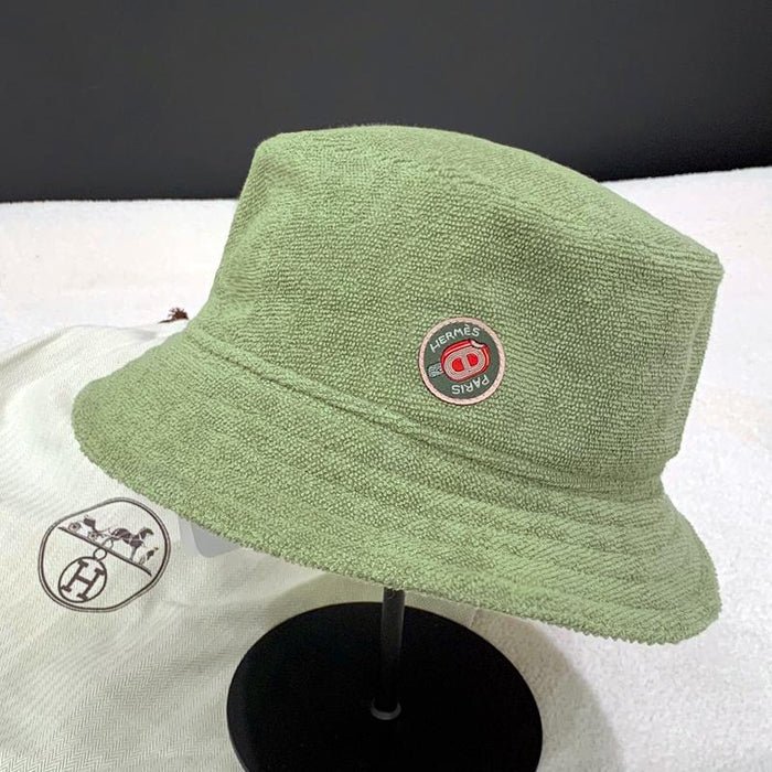 HERMES Woven Patch Plain Bucket Hat Khaki Green Unisex