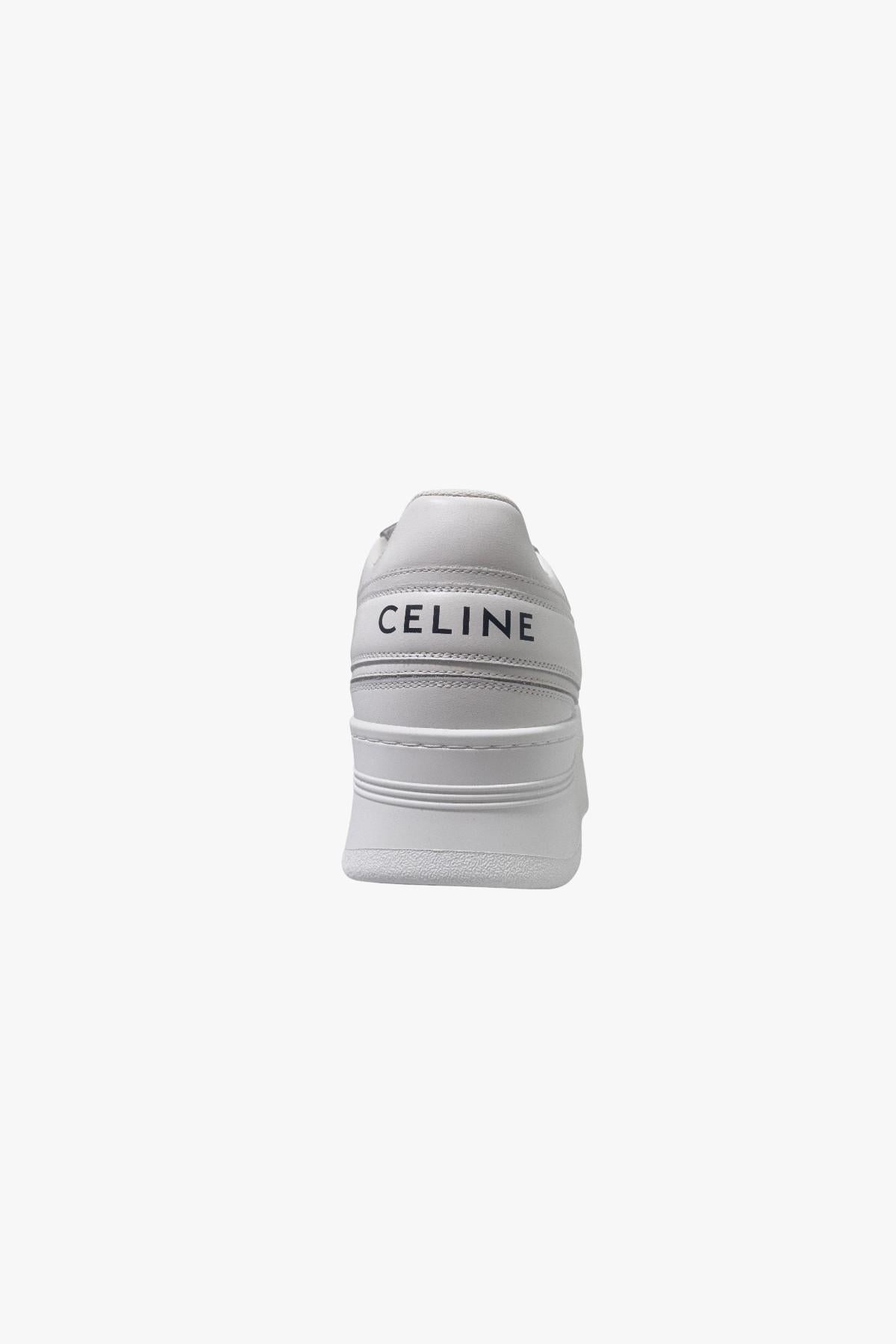 CELINE Wedge Block Calfskin Low Top Sneakers White