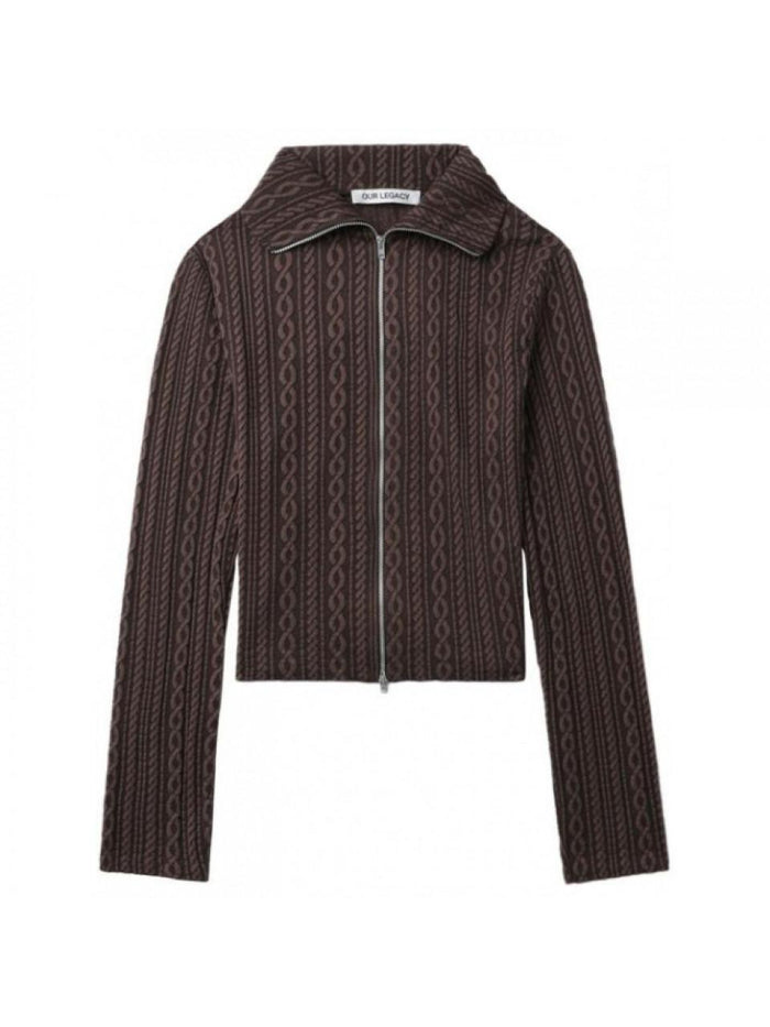 OUR LEGACY Slim Zip Long Sleeve Hoodie Indulgent Choco Cable Jacquard