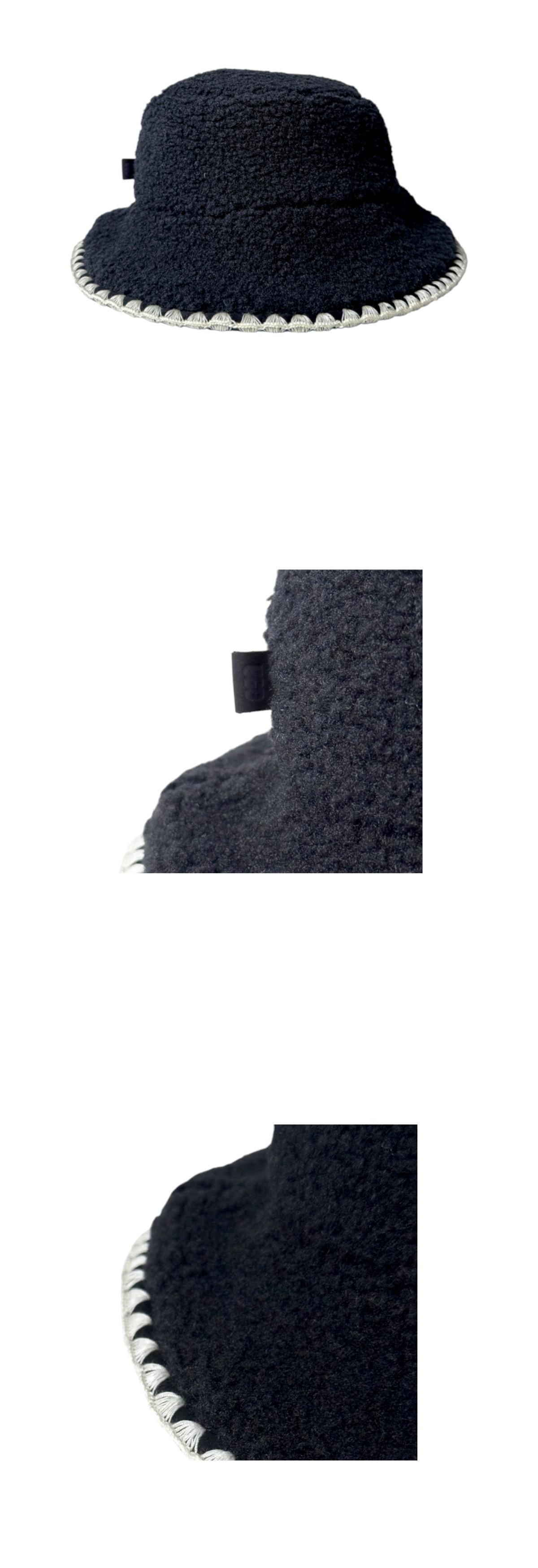 Ugg Black Faux Fur Scalloped Bucket Hat Unisex