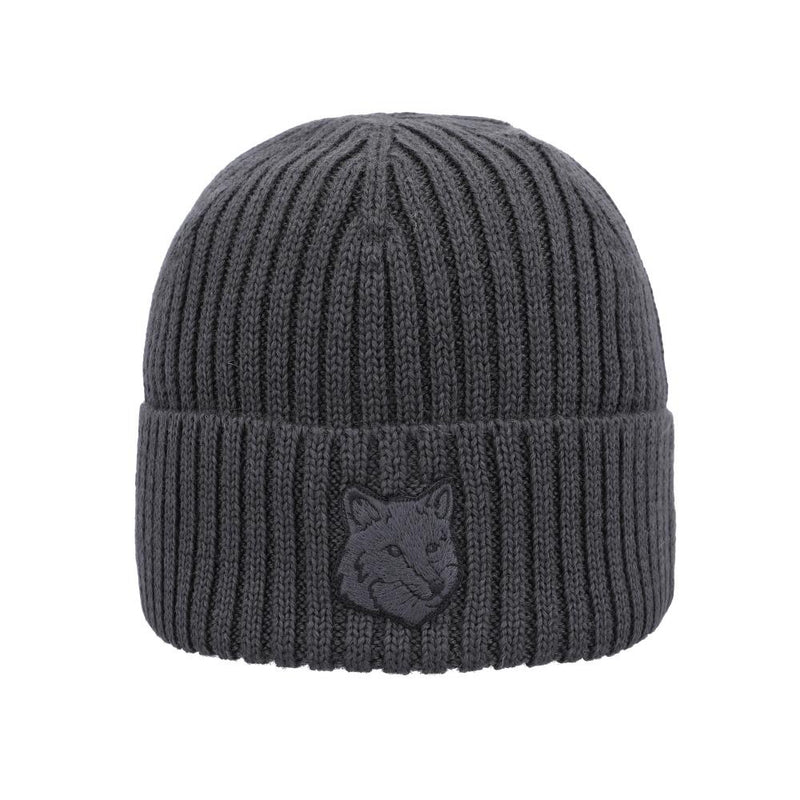 Maison Kitsune Bold Fox Head Beanie Hat P180 Navy for Men