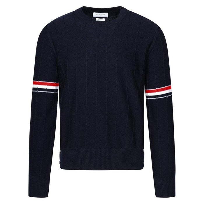 THOM BROWNE Wool Relaxed Pullover Crewneck Sweater Navy
