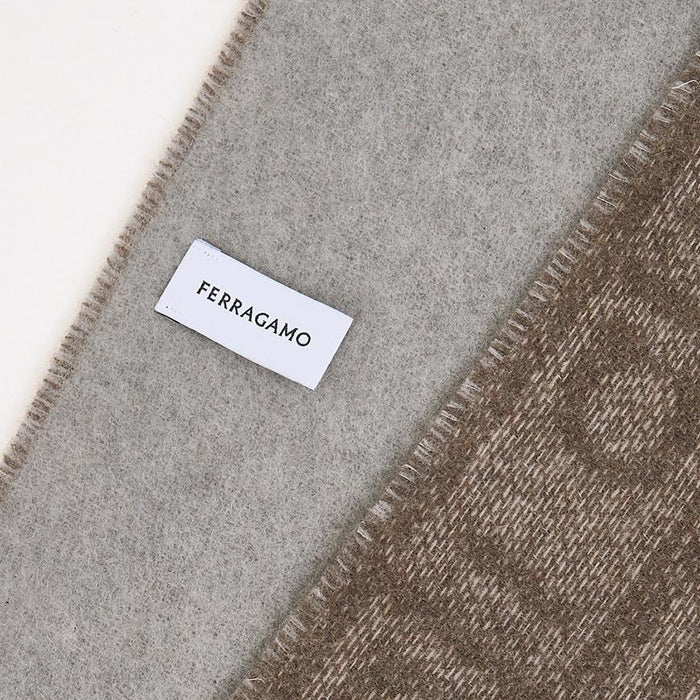 Ferragamo Monogram Wool Scarf Clay Stone Beige Women’s