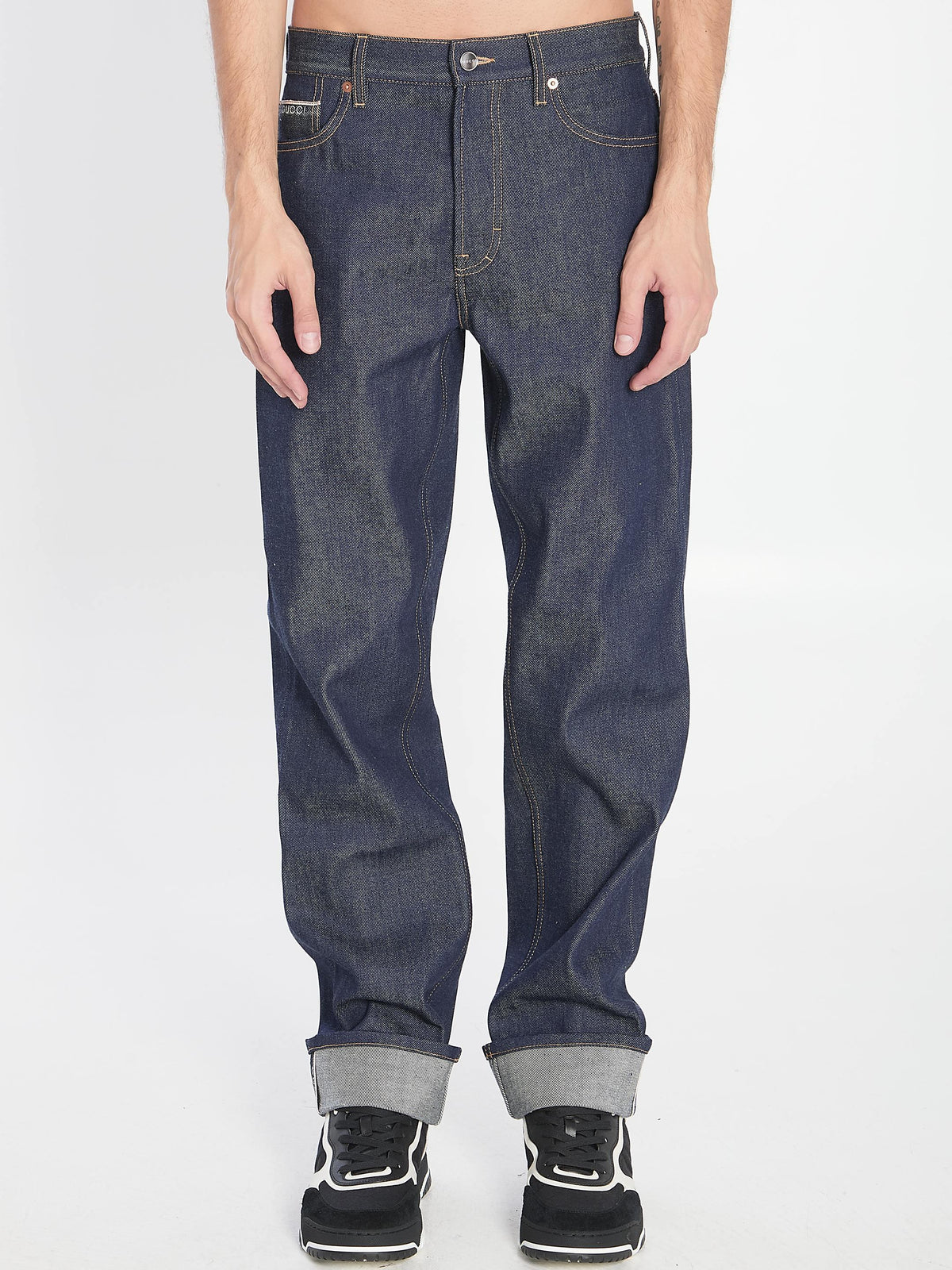 GUCCI Blue Distressed Straight-Leg Denim Jeans Men