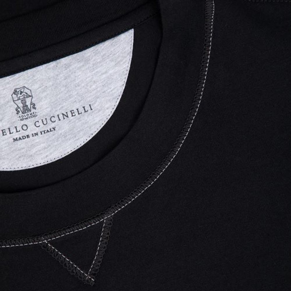 Brunello Cucinelli Logo Cotton Jersey Crewneck T-Shirt Navy Blue