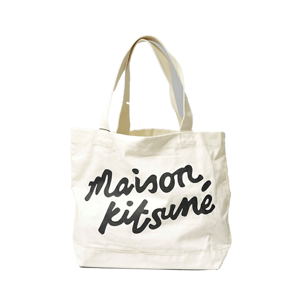 Maison Margiela Handwriting Print Eco Cotton Tote Bag Beige