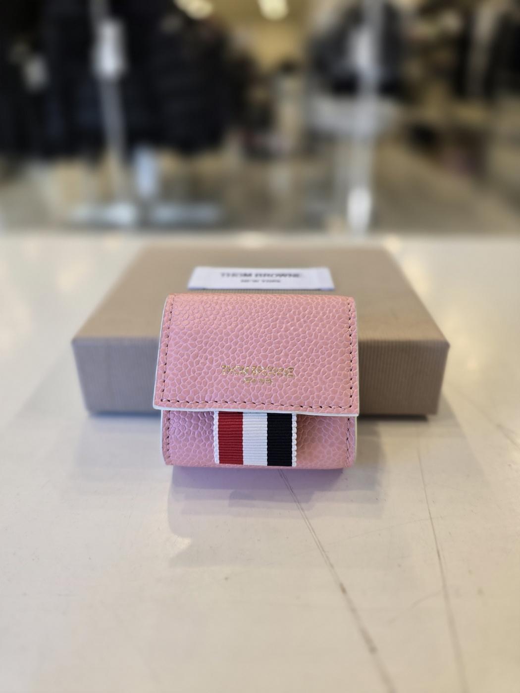 THOM BROWNE Pink Pebble-Grain Small Coin Wallet with Tricolor Tab