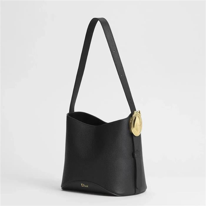 DIOR Medallion Bucket Bag Small Black Leather Shoulder Bag