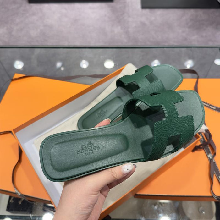 HERMES Oran Sandals Green Vert Cactus Leather