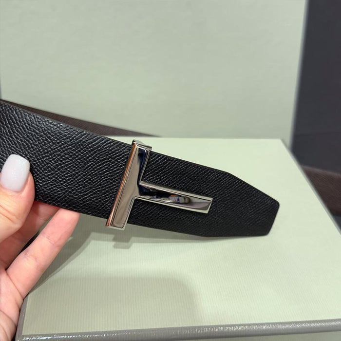 TOM FORD Reversible T Buckle Leather Belt Black Brown Men's
