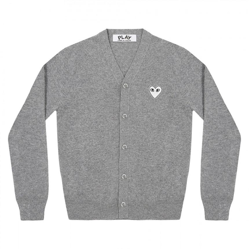 Comme des Garcons Grey V-Neck Cardigan with White Patch