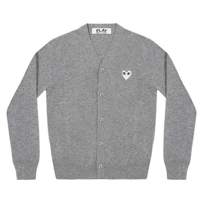 Comme des Garcons Grey V-Neck Cardigan with White Patch