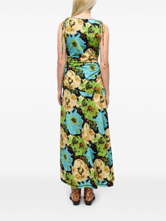 GANNI Printed Lycra Jersey Gathered Midi Dress T4170999 DOM