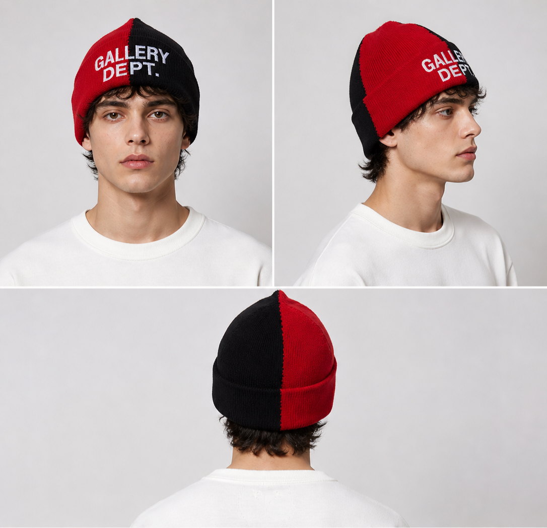 GALLERY DEPT. Red Black Topanga Beanie Hat 2TB910050