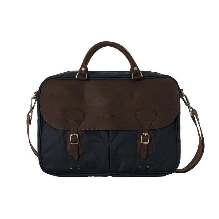 Barbour Waxed Leather Briefcase Navy Men's Office Bag