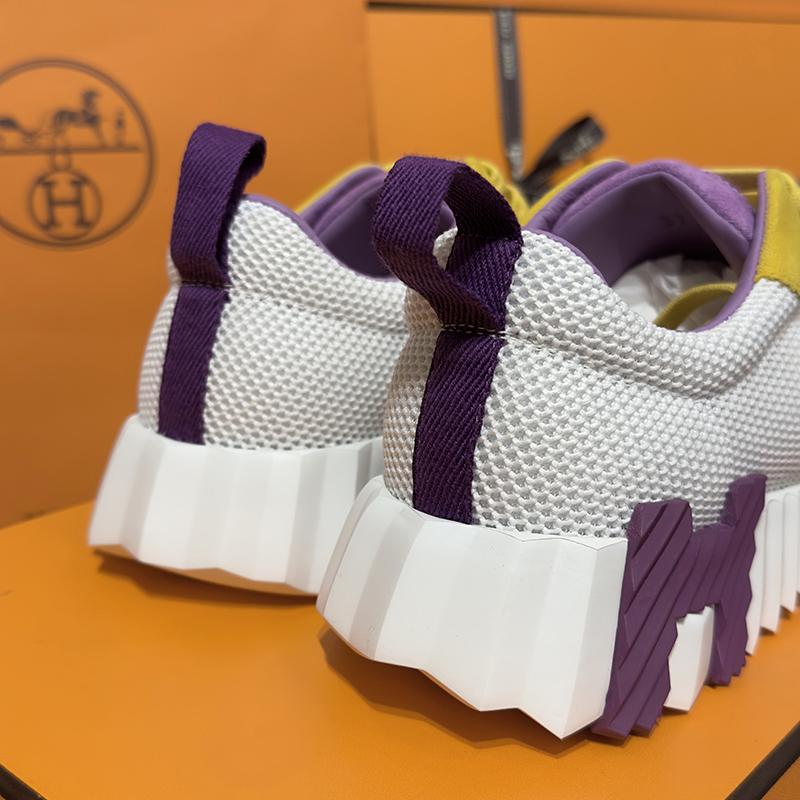 HERMES Bouncing White Mesh H Yellow Purple Two-Tone Low-Top Sneakers
