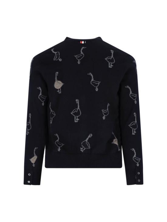 THOM BROWNE Navy Wool Knit Cardigan for Men